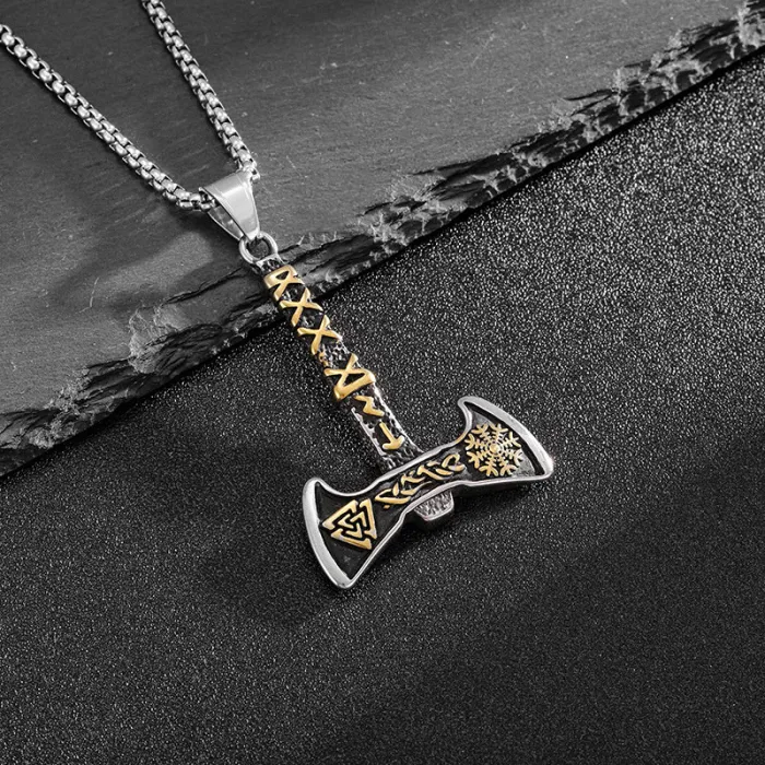 Wholesale Viking Pirate Axe Pendant Necklace | Stainless Steel Norse Jewelry for Men Bulk Supplier
