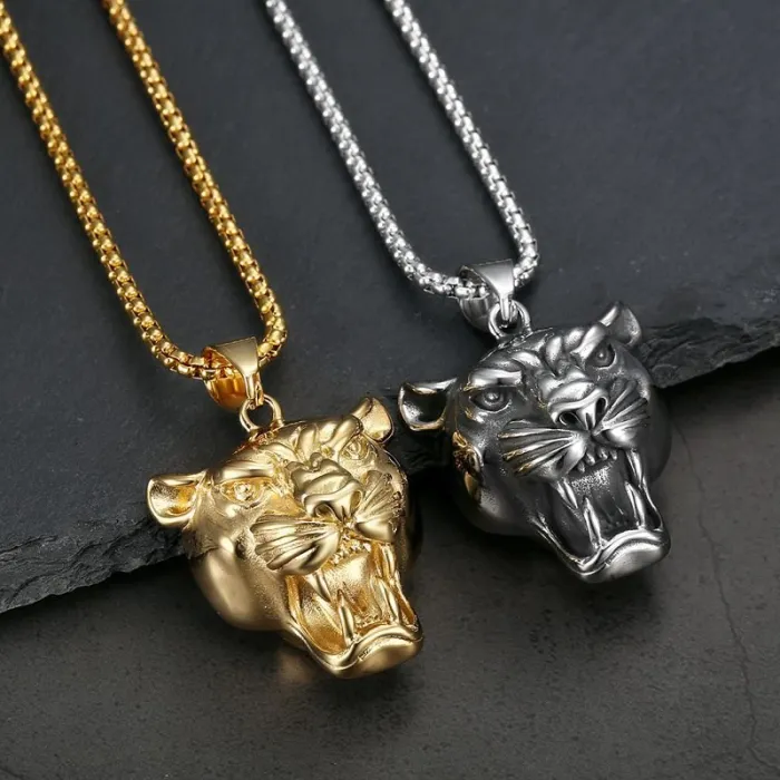 Wholesale Lion Head Pendant Necklace | Hip Hop Vacuum-Plated Stainless Steel Animal Jewelry Bulk Supplier