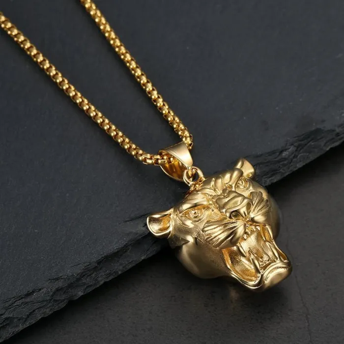 Wholesale Lion Head Pendant Necklace | Hip Hop Vacuum-Plated Stainless Steel Animal Jewelry Bulk Supplier