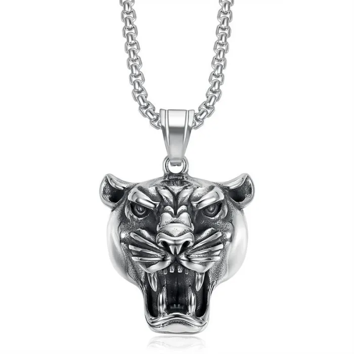 Wholesale Lion Head Pendant Necklace | Hip Hop Vacuum-Plated Stainless Steel Animal Jewelry Bulk Supplier