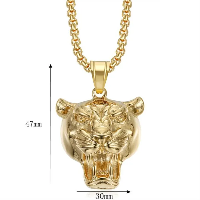 Wholesale Lion Head Pendant Necklace | Hip Hop Vacuum-Plated Stainless Steel Animal Jewelry Bulk Supplier