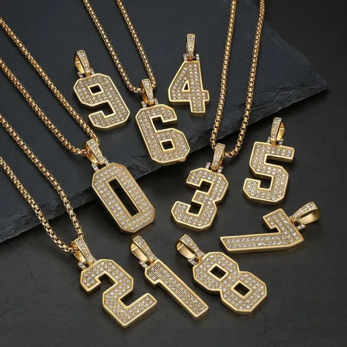 Wholesale Number Pendant Necklace 0-9 | Hip Hop Iced Out Vacuum-Plated Stainless Steel Men’s Jewelry Supplier