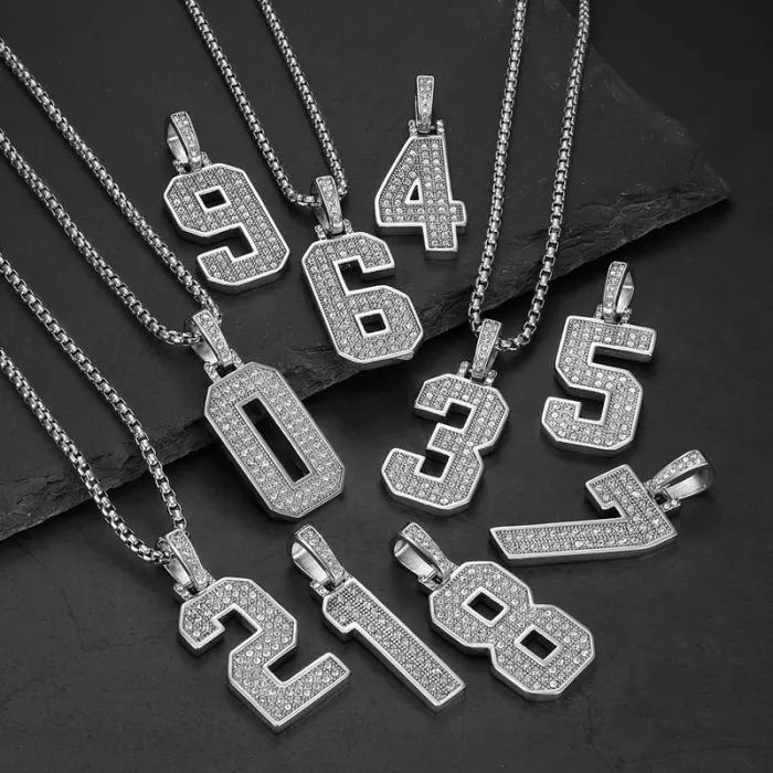 Wholesale Number Pendant Necklace 0-9 | Hip Hop Iced Out Vacuum-Plated Stainless Steel Men’s Jewelry Supplier