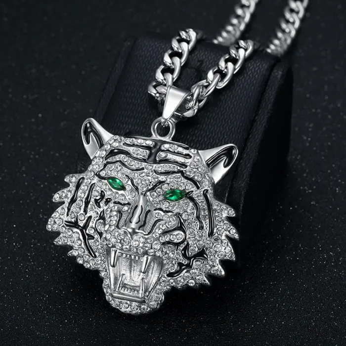 Wholesale Tiger Head Bottle Opener Pendant Necklace | Hip Hop Iced Out Gold-Plated Stainless Steel Jewelry Supplier