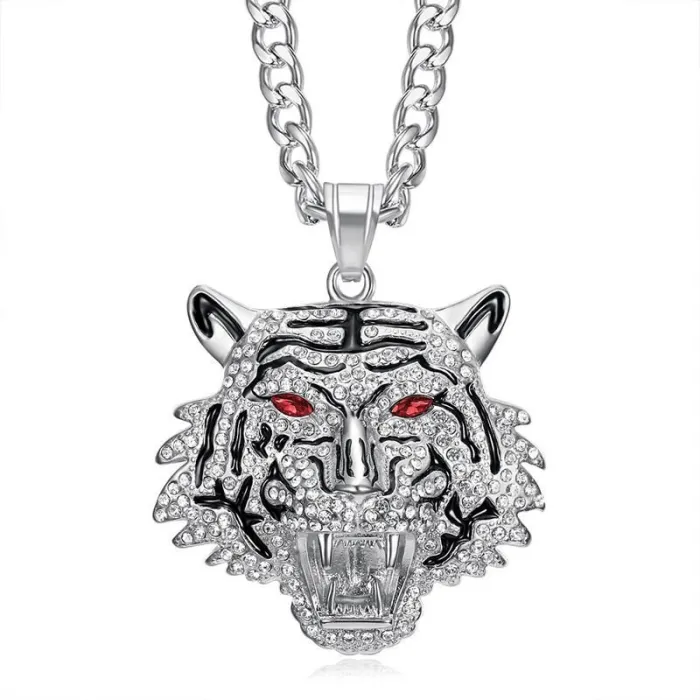Wholesale Tiger Head Bottle Opener Pendant Necklace | Hip Hop Iced Out Gold-Plated Stainless Steel Jewelry Supplier