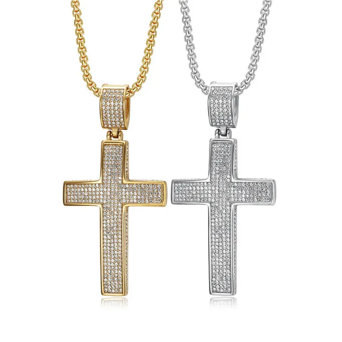 Wholesale Cross Pendant Necklace | Hip Hop Iced Out Vacuum Gold-Plated Stainless Steel Jewelry Bulk Supplier