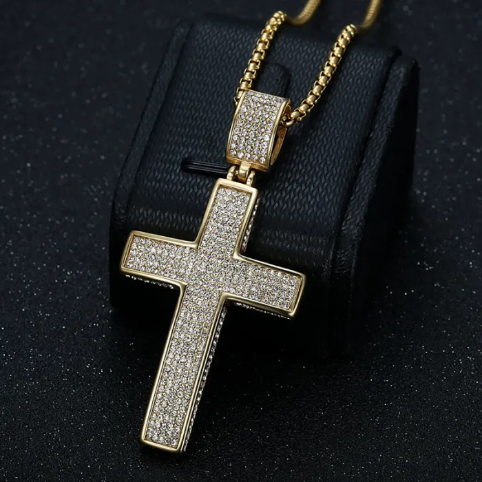Wholesale Cross Pendant Necklace | Hip Hop Iced Out Vacuum Gold-Plated Stainless Steel Jewelry Bulk Supplier