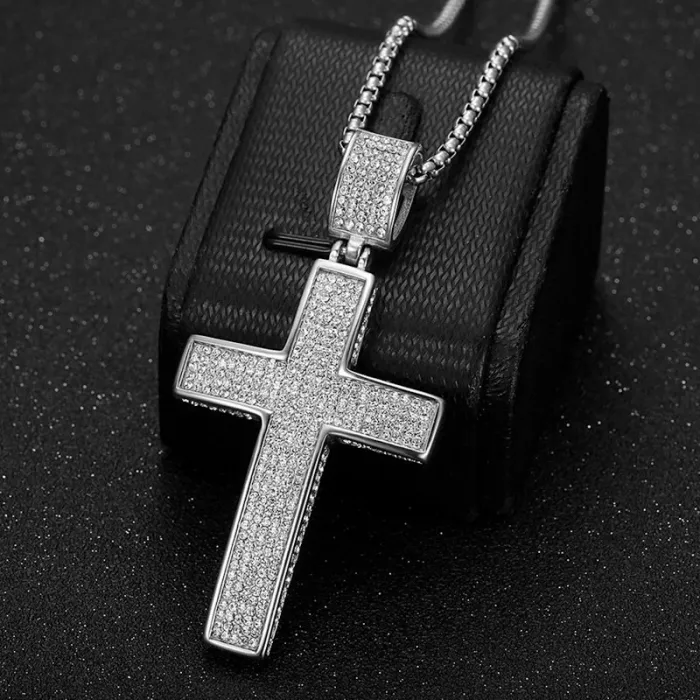 Wholesale Cross Pendant Necklace | Hip Hop Iced Out Vacuum Gold-Plated Stainless Steel Jewelry Bulk Supplier