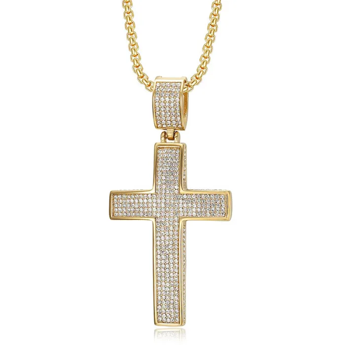 Wholesale Cross Pendant Necklace | Hip Hop Iced Out Vacuum Gold-Plated Stainless Steel Jewelry Bulk Supplier