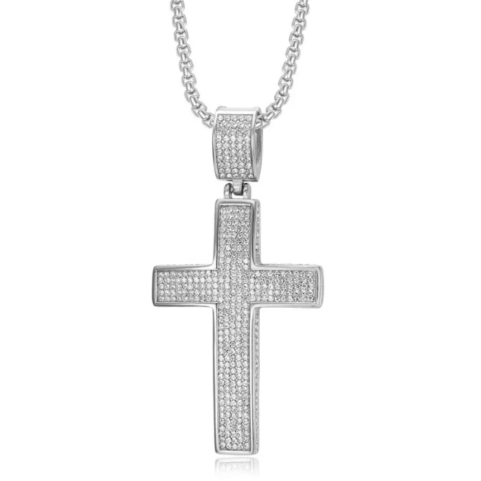 Wholesale Cross Pendant Necklace | Hip Hop Iced Out Vacuum Gold-Plated Stainless Steel Jewelry Bulk Supplier