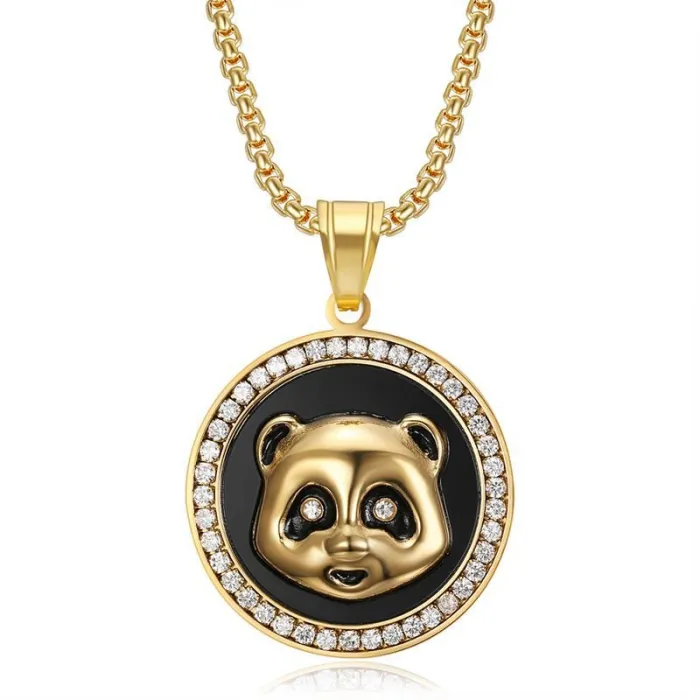 Wholesale Panda Pendant Necklace | Hip Hop Iced Out Vacuum-Plated Stainless Steel Animal Jewelry Bulk Supplier