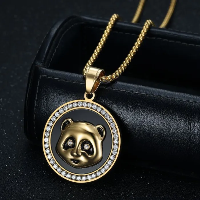 Wholesale Panda Pendant Necklace | Hip Hop Iced Out Vacuum-Plated Stainless Steel Animal Jewelry Bulk Supplier