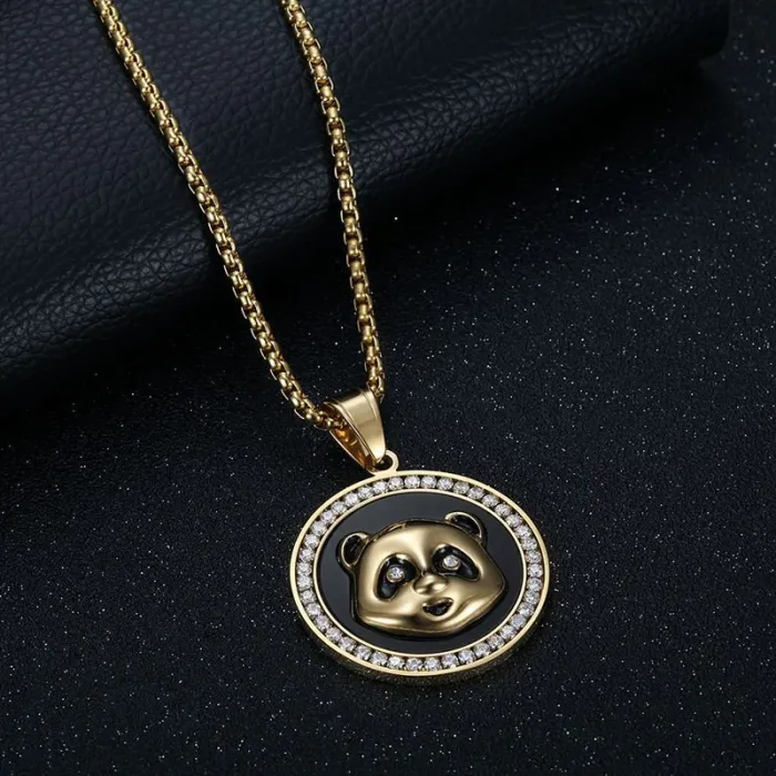 Wholesale Panda Pendant Necklace | Hip Hop Iced Out Vacuum-Plated Stainless Steel Animal Jewelry Bulk Supplier