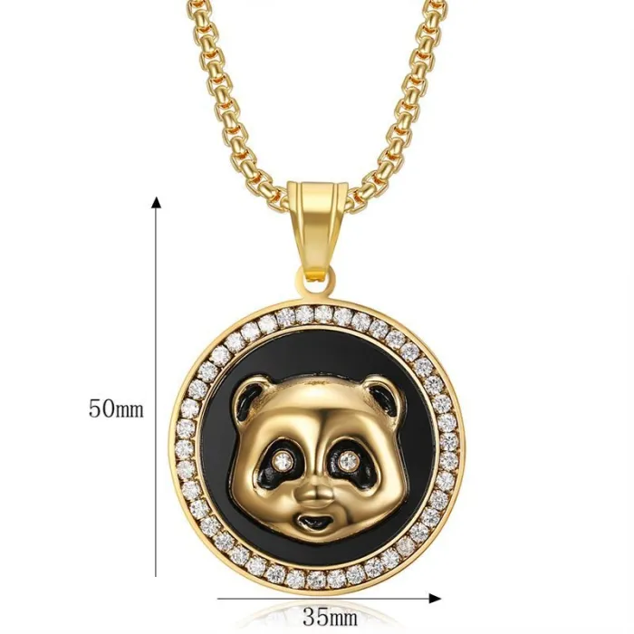 Wholesale Panda Pendant Necklace | Hip Hop Iced Out Vacuum-Plated Stainless Steel Animal Jewelry Bulk Supplier