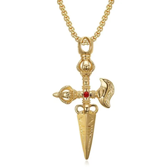 Wholesale Vajra Pendant Necklace | Vintage Tibetan Dorje Hip Hop Iced Out Vacuum-Plated Titanium Steel Jewelry Supplier
