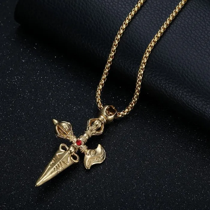 Wholesale Vajra Pendant Necklace | Vintage Tibetan Dorje Hip Hop Iced Out Vacuum-Plated Titanium Steel Jewelry Supplier