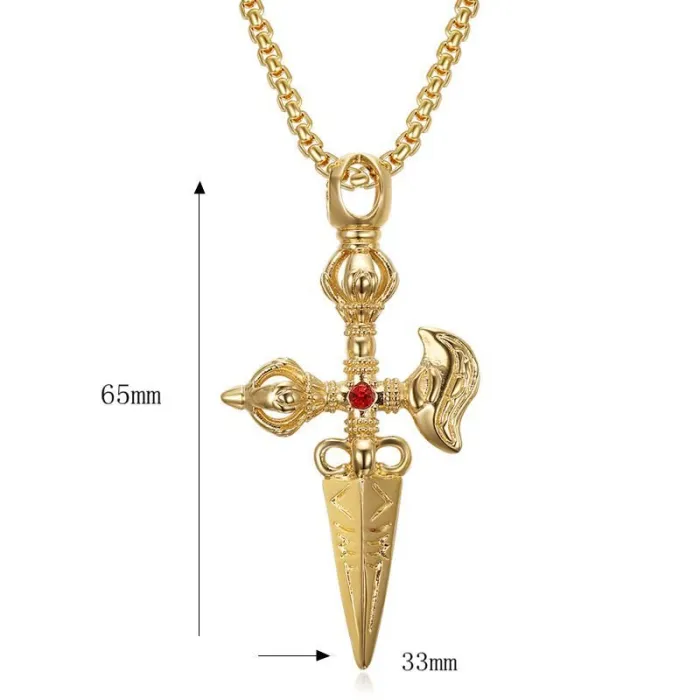 Wholesale Vajra Pendant Necklace | Vintage Tibetan Dorje Hip Hop Iced Out Vacuum-Plated Titanium Steel Jewelry Supplier