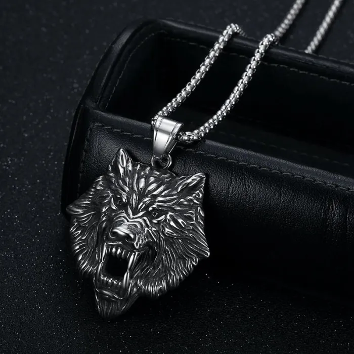 Wholesale Viking Wolf Head Pendant Necklace | Gold-Plated Stainless Steel Norse Jewelry for Men & Women Supplier
