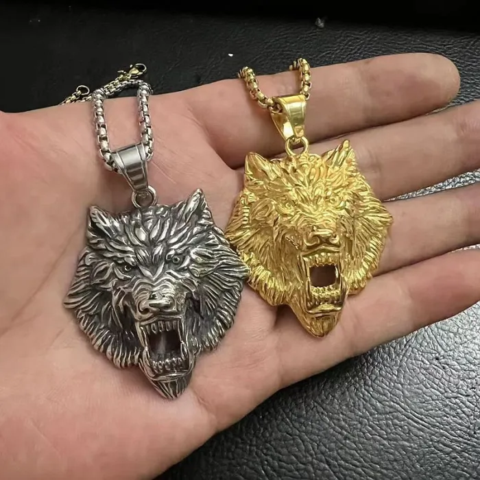 Wholesale Viking Wolf Head Pendant Necklace | Gold-Plated Stainless Steel Norse Jewelry for Men & Women Supplier