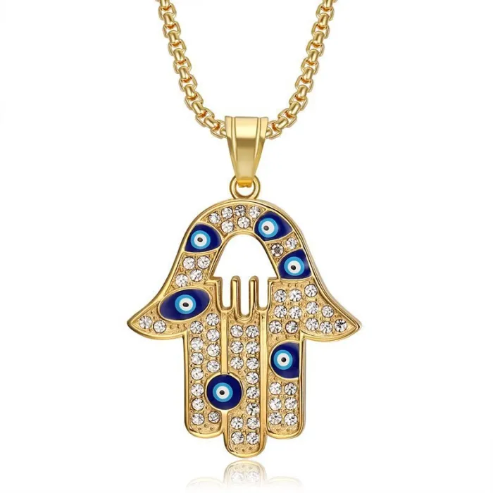 Wholesale Hip Hop Gold Plated Evil Eye Hamsa Pendant Necklace | Titanium Steel Bulk Supplier & Factory Price