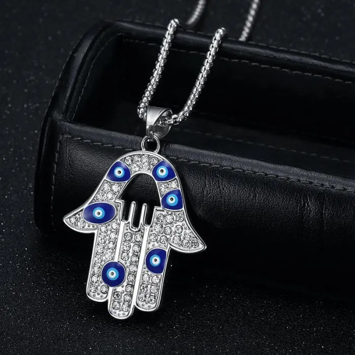 Wholesale Hip Hop Gold Plated Evil Eye Hamsa Pendant Necklace | Titanium Steel Bulk Supplier & Factory Price