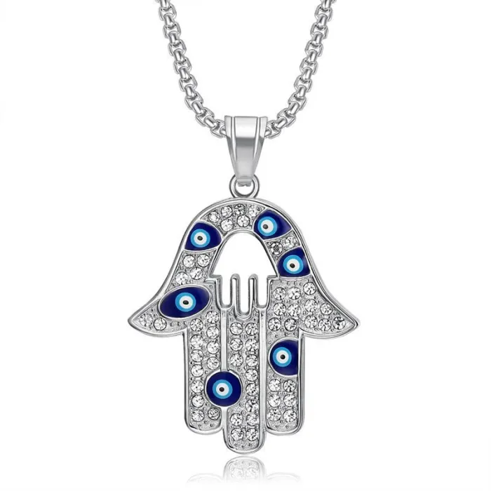 Wholesale Hip Hop Gold Plated Evil Eye Hamsa Pendant Necklace | Titanium Steel Bulk Supplier & Factory Price