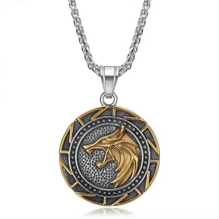 Wholesale Viking Wolf Head Gold Plated Pendant Necklace | Titanium Steel Bulk Supplier & Factory Price