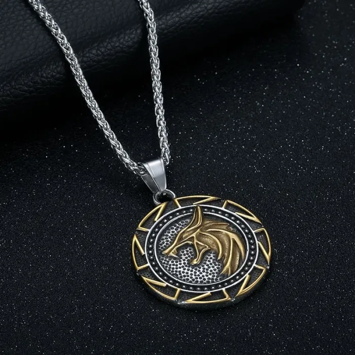 Wholesale Viking Wolf Head Gold Plated Pendant Necklace | Titanium Steel Bulk Supplier & Factory Price