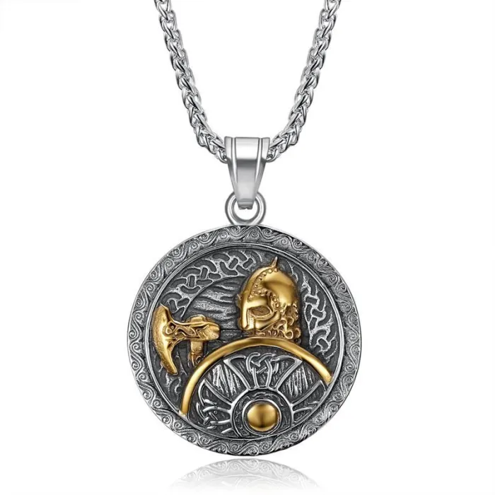 Wholesale Viking Warrior Axe and Shield Pendant Necklace | Stainless Steel Bulk Supplier & Factory Price