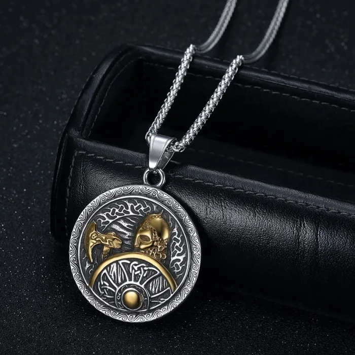 Wholesale Viking Warrior Axe and Shield Pendant Necklace | Stainless Steel Bulk Supplier & Factory Price