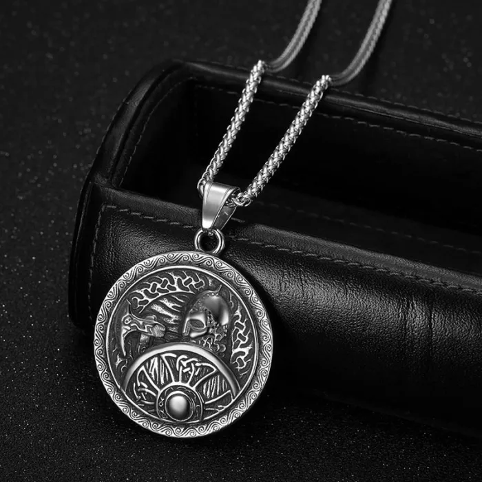 Wholesale Viking Warrior Axe and Shield Pendant Necklace | Stainless Steel Bulk Supplier & Factory Price