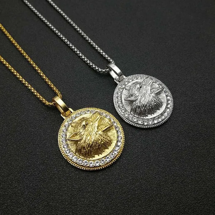 Wholesale Gold Plated Titanium Steel Wolf Head Pendant Necklace – Hip Hop Iced Out Jewelry Bulk Supplier Factory Price