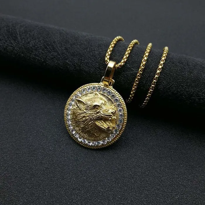 Wholesale Gold Plated Titanium Steel Wolf Head Pendant Necklace – Hip Hop Iced Out Jewelry Bulk Supplier Factory Price