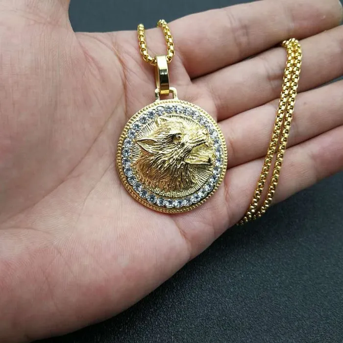 Wholesale Gold Plated Titanium Steel Wolf Head Pendant Necklace – Hip Hop Iced Out Jewelry Bulk Supplier Factory Price