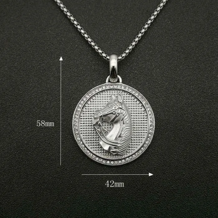 Wholesale Gold Plated Titanium Steel Horse Head Round Pendant Necklace – Hip Hop Iced Out Jewelry Bulk Supplier Factory Price