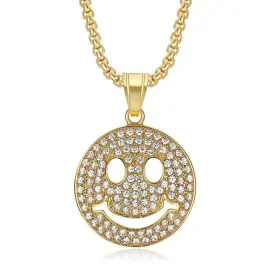 Wholesale Gold Plated Titanium Steel Smiley Face Pendant Necklace – Hip Hop Iced Out Jewelry Bulk Supplier Factory Price - Jewelryto