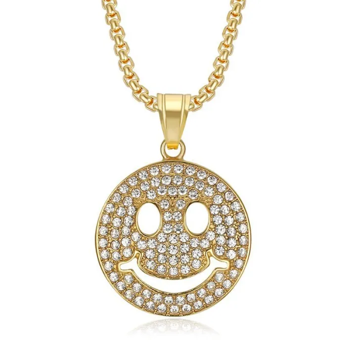 Wholesale Gold Plated Titanium Steel Smiley Face Pendant Necklace – Hip Hop Iced Out Jewelry Bulk Supplier Factory Price