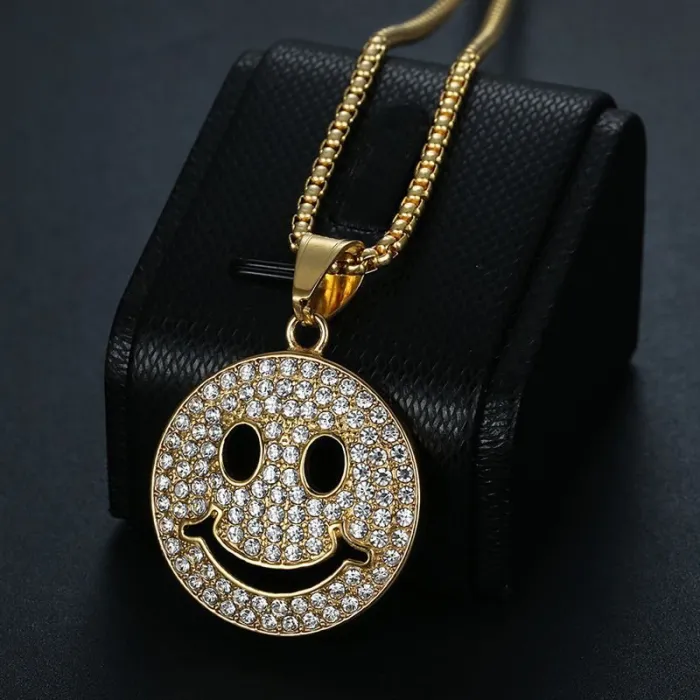 Wholesale Gold Plated Titanium Steel Smiley Face Pendant Necklace – Hip Hop Iced Out Jewelry Bulk Supplier Factory Price