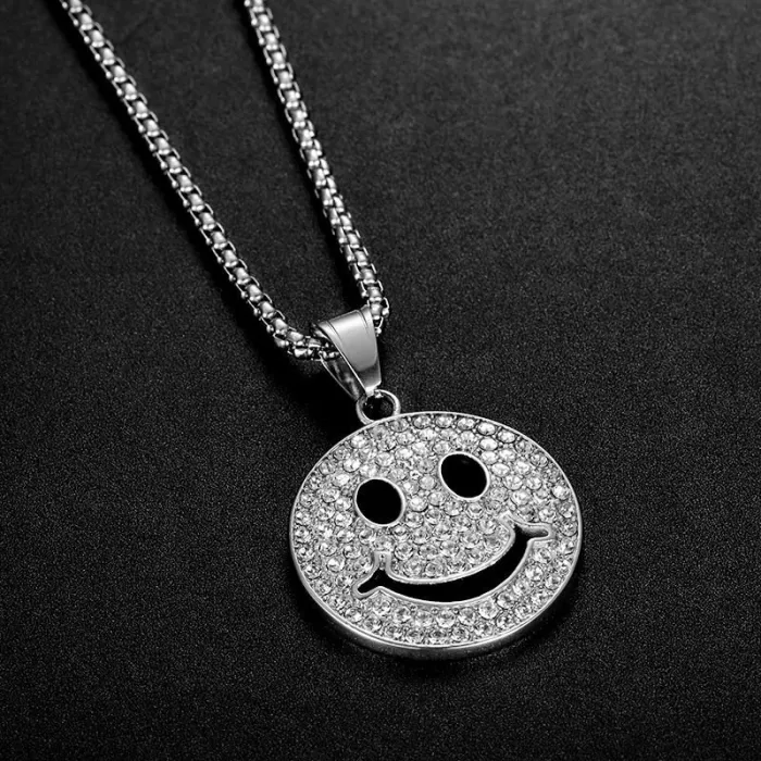 Wholesale Gold Plated Titanium Steel Smiley Face Pendant Necklace – Hip Hop Iced Out Jewelry Bulk Supplier Factory Price