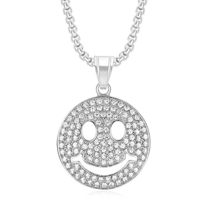 Wholesale Gold Plated Titanium Steel Smiley Face Pendant Necklace – Hip Hop Iced Out Jewelry Bulk Supplier Factory Price