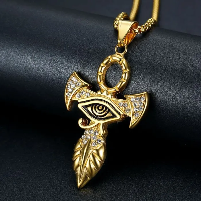 Wholesale Gold Plated Titanium Steel Eye of Horus Pendant Necklace – Hip Hop Iced Out Jewelry Bulk Supplier Factory Price
