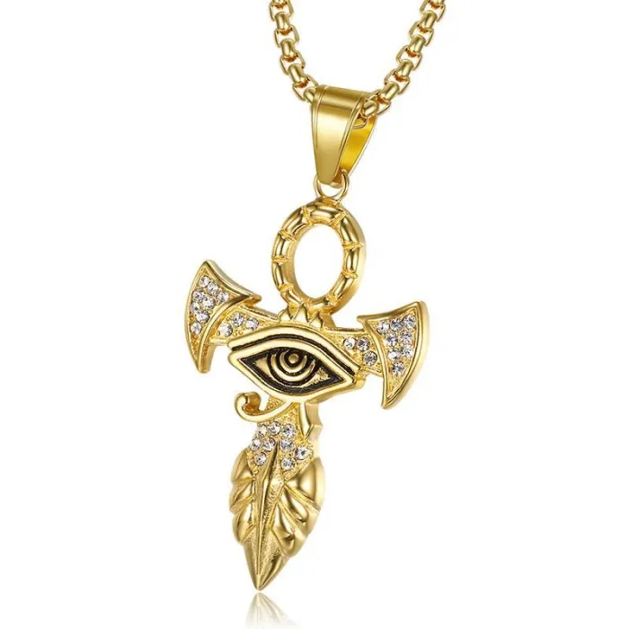 Wholesale Gold Plated Titanium Steel Eye of Horus Pendant Necklace – Hip Hop Iced Out Jewelry Bulk Supplier Factory Price