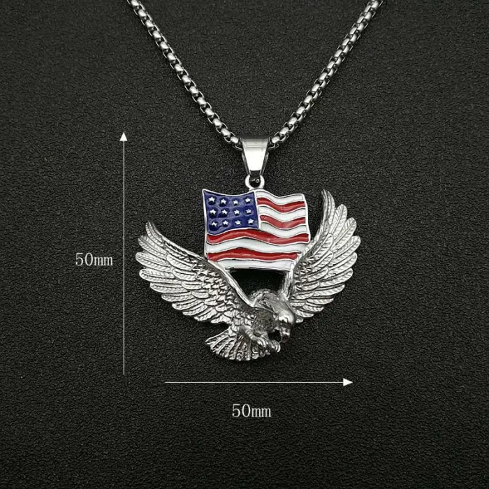 Wholesale Gold Plated Titanium Steel Eagle Pendant Necklace with Enamel National Flag – Hip Hop Jewelry Bulk Supplier Factory Price