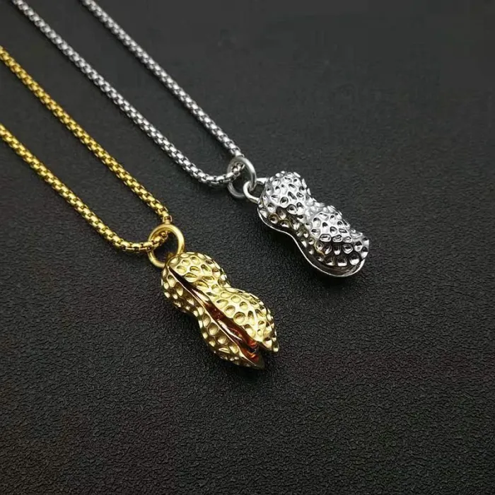 Wholesale Gold Plated Titanium Steel Peanut Pendant Necklace – Hip Hop Jewelry Bulk Supplier Factory Price