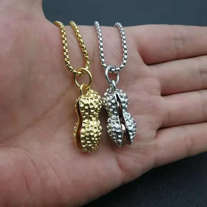 Wholesale Gold Plated Titanium Steel Peanut Pendant Necklace – Hip Hop Jewelry Bulk Supplier Factory Price