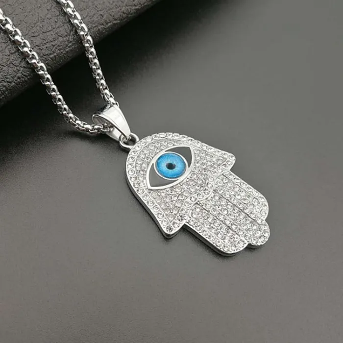 Wholesale Gold Plated Titanium Steel Hamsa Hand Pendant Necklace – Hip Hop Iced Out Jewelry Bulk Supplier Factory Price