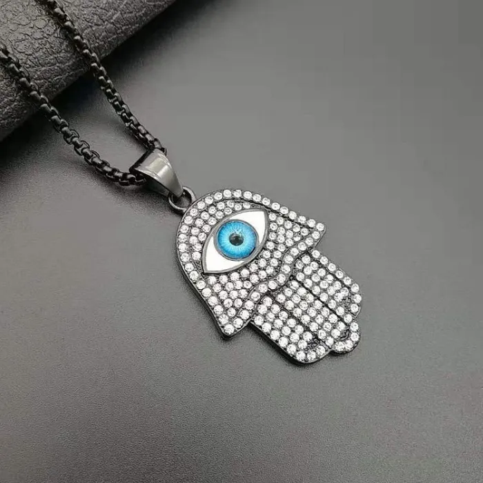 Wholesale Gold Plated Titanium Steel Hamsa Hand Pendant Necklace – Hip Hop Iced Out Jewelry Bulk Supplier Factory Price