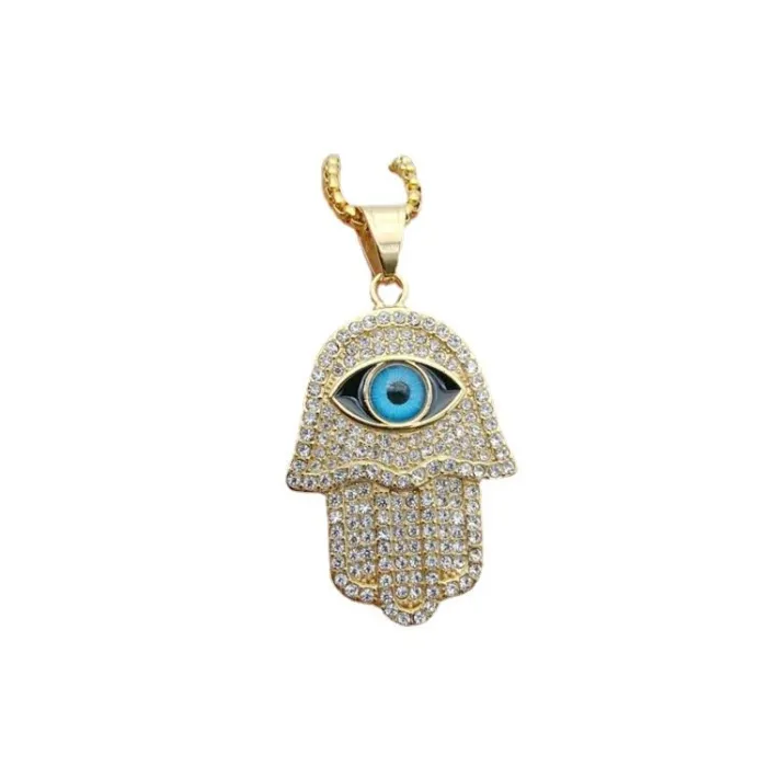 Wholesale Gold Plated Titanium Steel Hamsa Hand Pendant Necklace – Hip Hop Iced Out Jewelry Bulk Supplier Factory Price