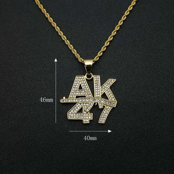 Wholesale Gold Plated Titanium Steel AK47 Letter Pendant Necklace – Hip Hop Iced Out Jewelry Bulk Supplier Factory Price