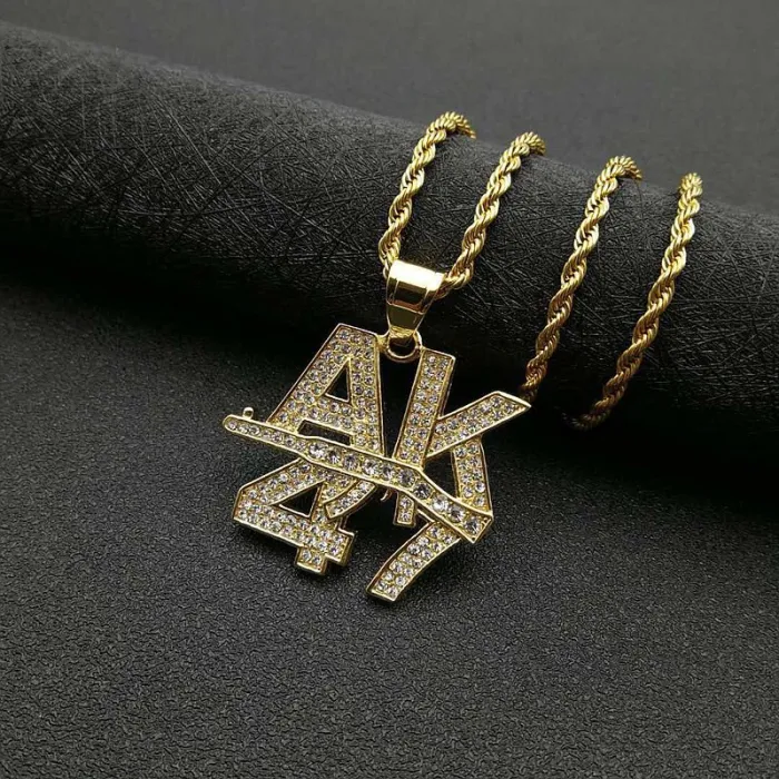 Wholesale Gold Plated Titanium Steel AK47 Letter Pendant Necklace – Hip Hop Iced Out Jewelry Bulk Supplier Factory Price